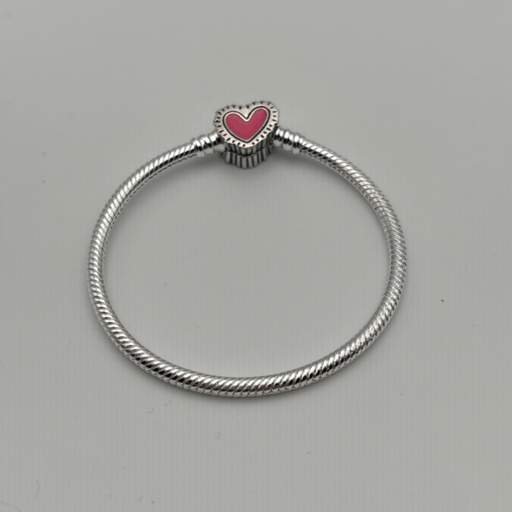 Pink Heart Silver Bracelet - Keith Haring inspired - 17 inches long